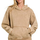 Zenana Fleece Acid Wash Kangaroo Pocket Hoodie Deep Camel - DAVERRI FASHIONS