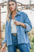 And The Why Button Down Corduroy Contrast Texture Long Sleeve Shacket Blue Shackets