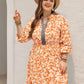 Plus size boho floral print maxi dress in orange white with tiered skirt