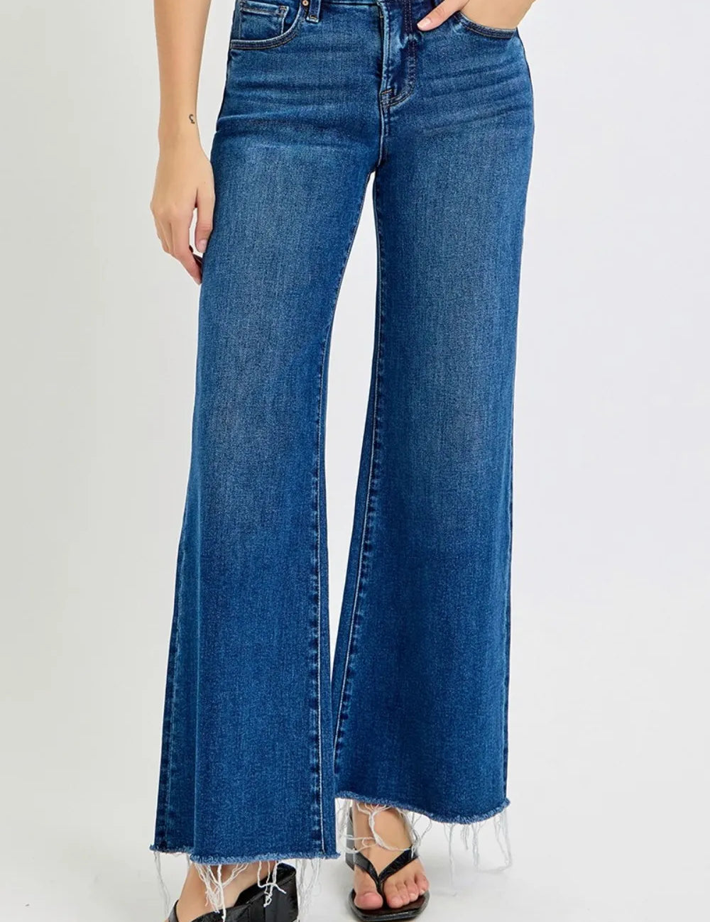 Dark RISEN Tummy Control High Rise Wide Leg Jeans | Daverri Fashions