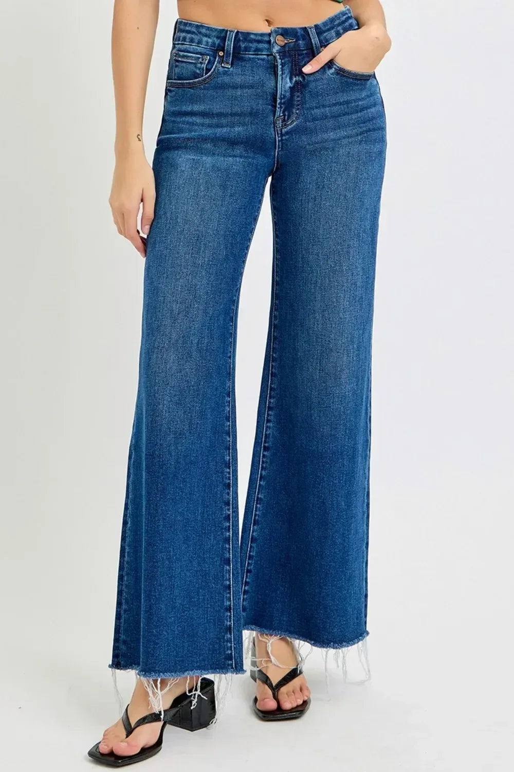 RISEN Tummy Control High Rise Wide Leg Jeans - DAVERRI FASHIONS
