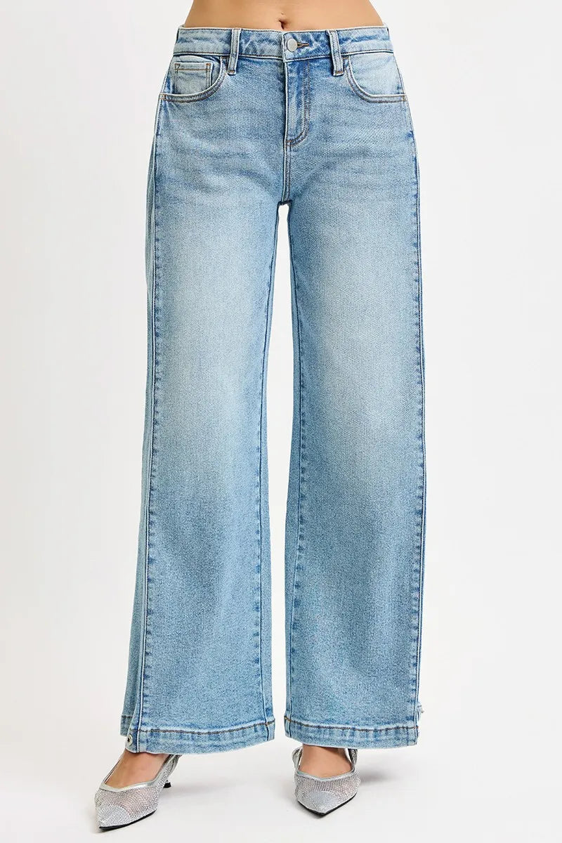 RISEN Mid Rise Wide Barrel Transferable Leg Snap Jeans | Jeans Daverri Fashions