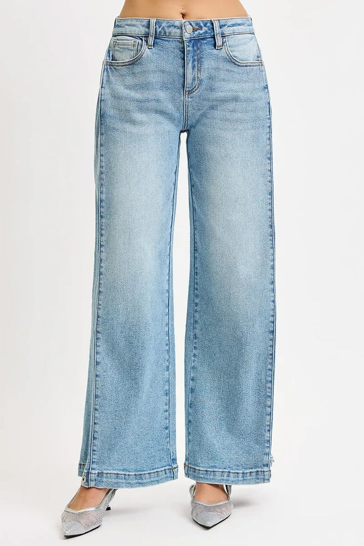 RISEN Mid Rise Wide Barrel Transferable Leg Snap Jeans | Jeans Daverri Fashions