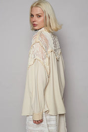POL Lace Patchwork Button Up Shacket | Shackets Daverri Fashions
