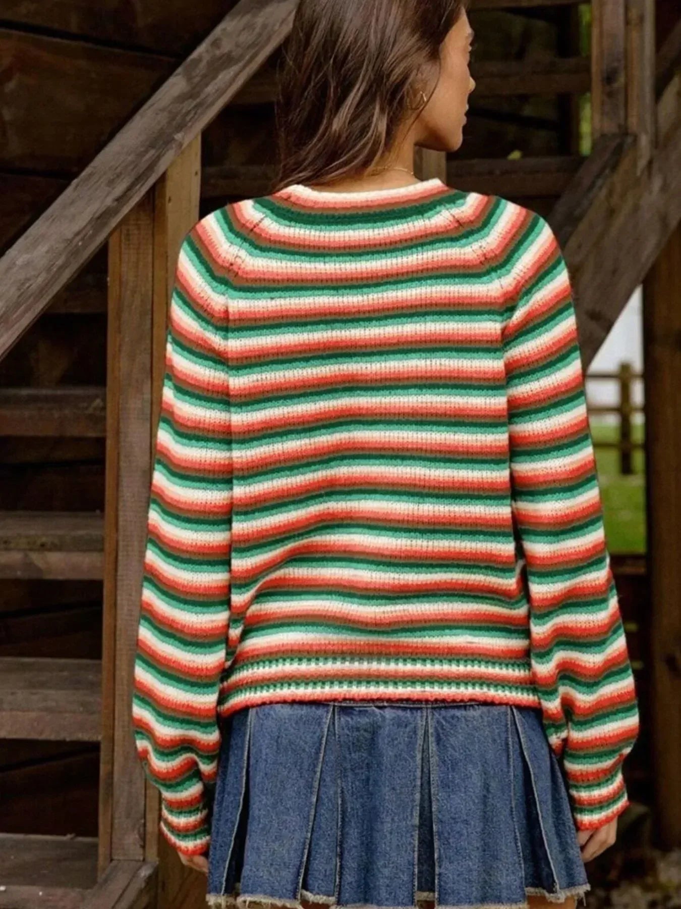 Rainbow Striped Pullover Sweater - DAVERRI FASHIONS