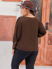 Plus Size Lace Detail Round Neck Long Sleeve Blouse | Daverri Fashions