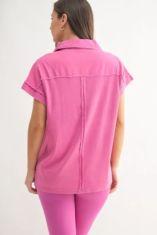 MONO B Mineral Wash Half Button T-Shirt