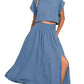 Zenana Woven Crinkle Gauze Crop Tee and Skirt Set Outfit Sets