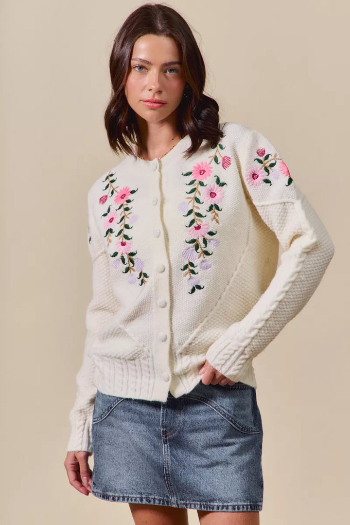 SO ME Floral Embroidered Coquette Sweater Cardigan | Cardigans Daverri Fashions