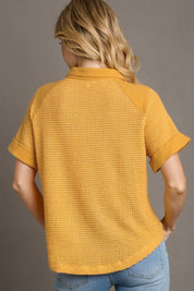 Umgee Full Size Waffle-Knit Short Sleeve Button Down Shirt Plus Size | Daverri Fashions