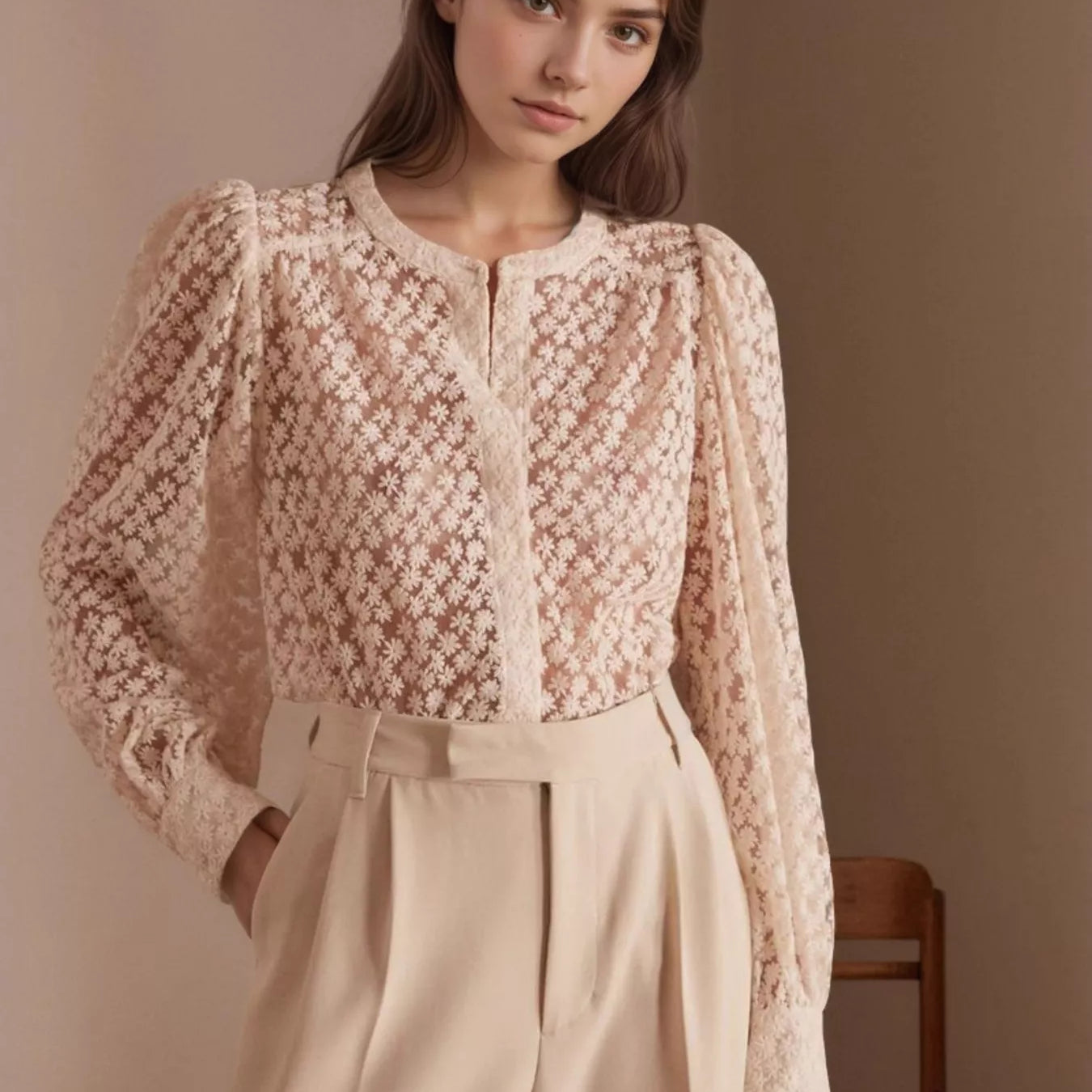 White Lace Long Sleeve Shirt | Blouses Daverri Fashions