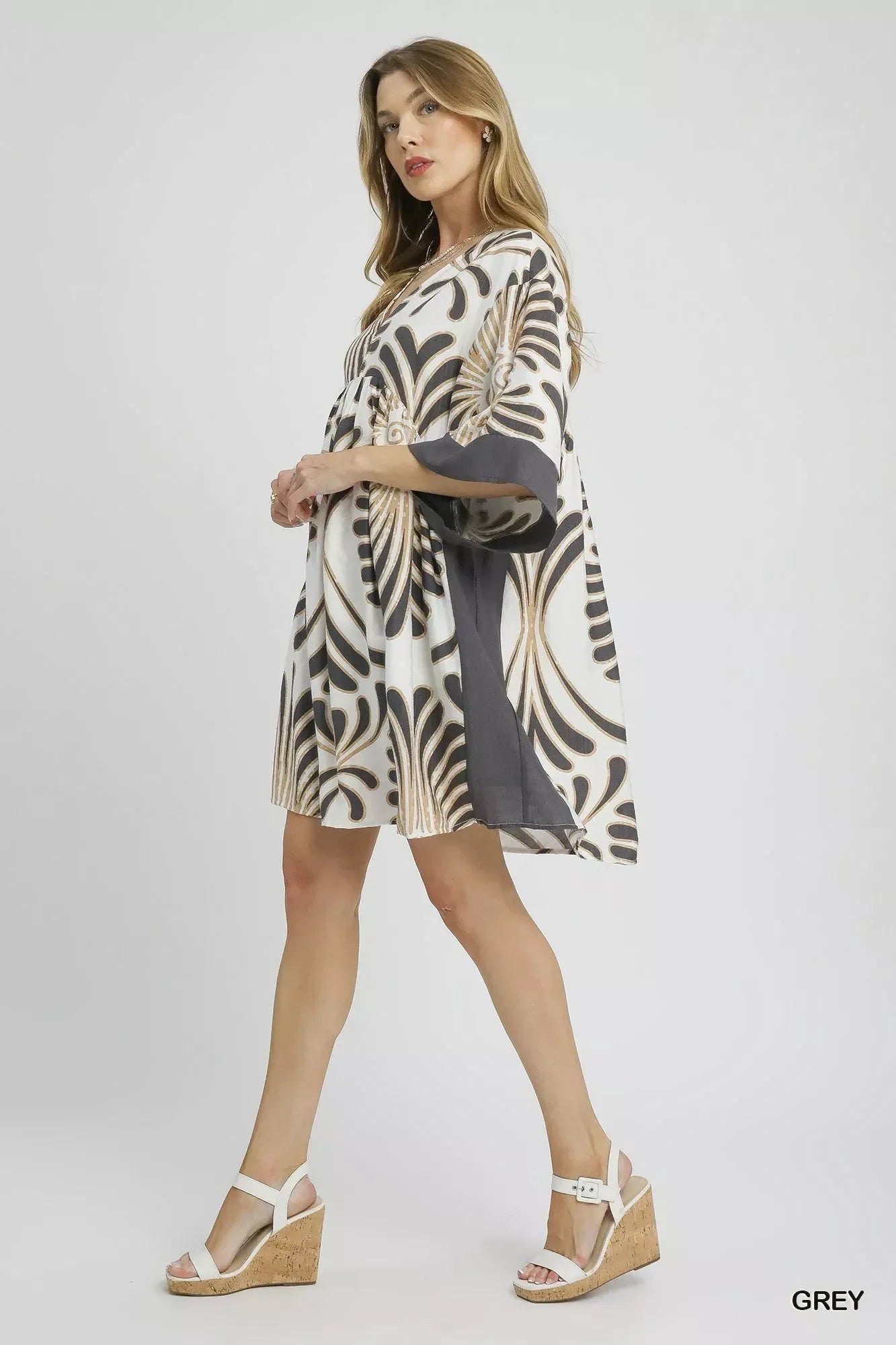 Umgee Abstract Print Kimono Sleeve Mini Dress - DAVERRI FASHIONS