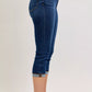 Dark blue Judy Blue high waist capri jeans with single rolled cuffs