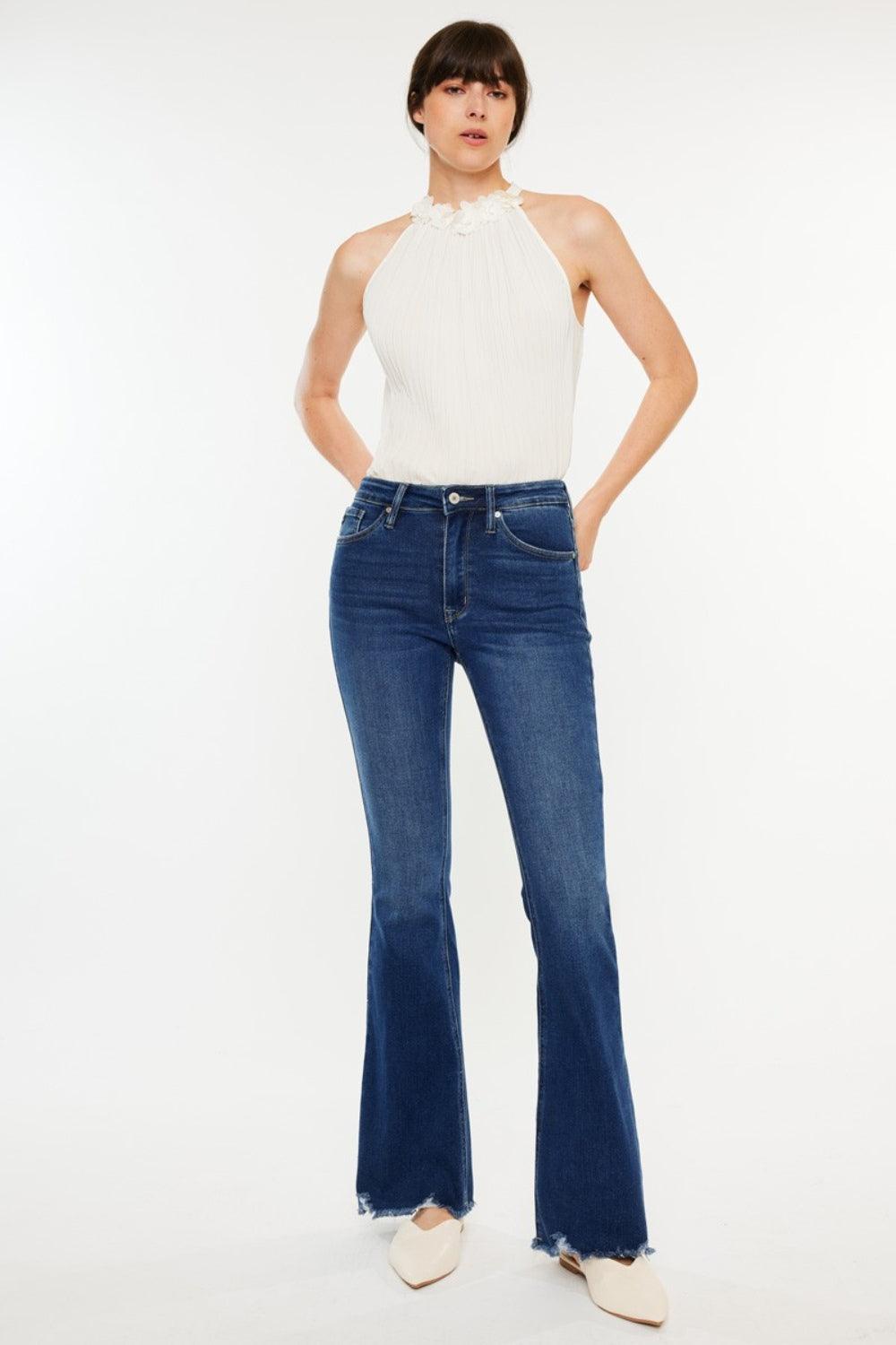 Kancan Cat's Whiskers Raw Hem Flare Jeans | Jeans Daverri Fashions