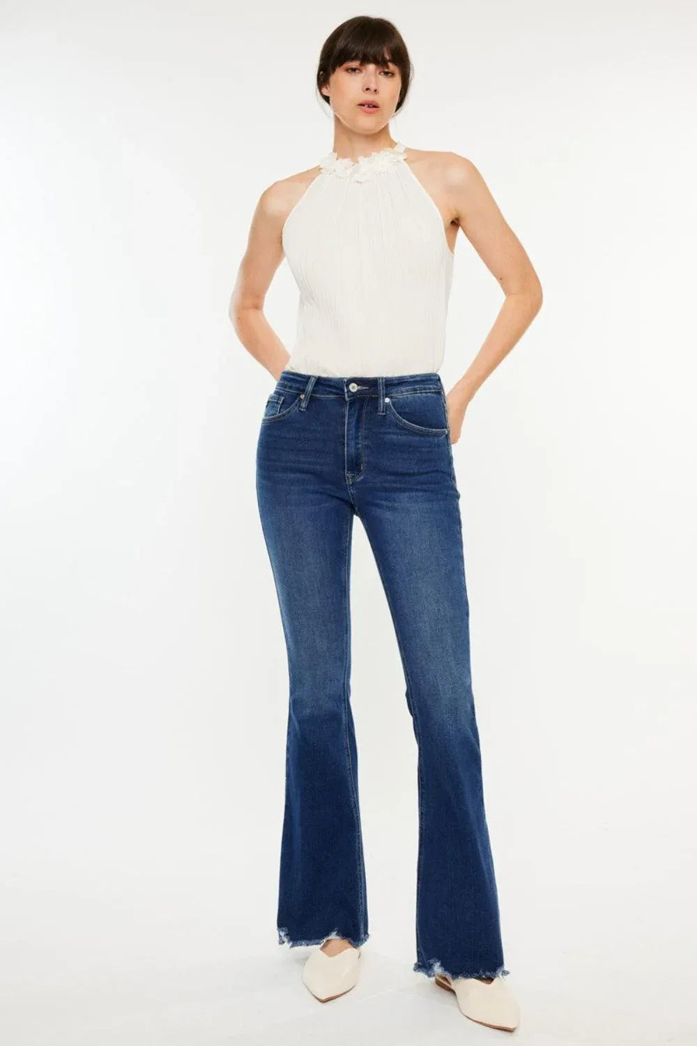 Kancan Cat's Whiskers Raw Hem Flare Jeans - DAVERRI FASHIONS