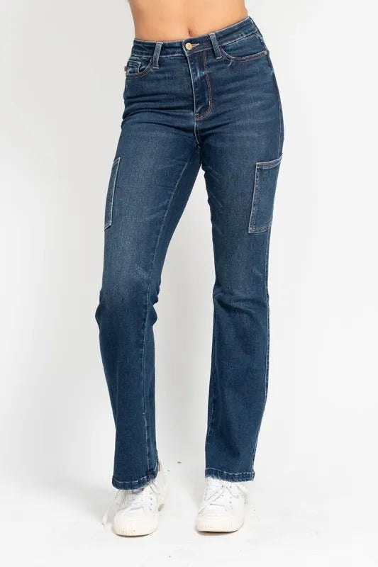 Judy Blue Full Size High Waist Cargo Bootcut Jeans Plus Size DK