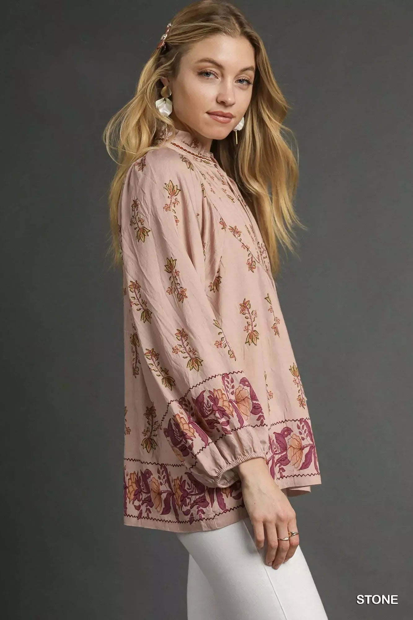 Umgee Floral Boho Peasant Blouse - DAVERRI FASHIONS