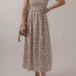 Multicolour bohemian ditsy floral smocked fit flare sundress in off-white with red purple blossoms