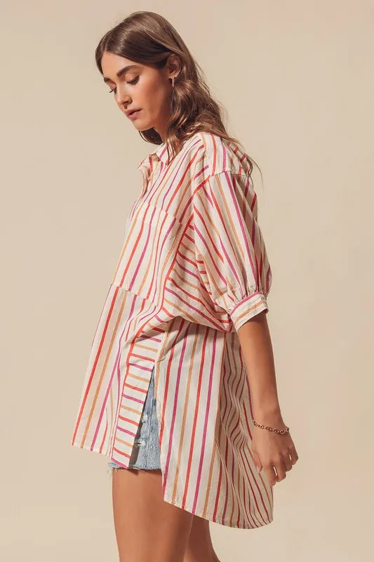 SO ME Multicolored Stripe Button Down Shirt
