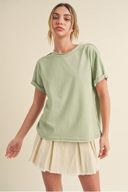 Aemi + Co Exposed Seam Round Neck Short Sleeve T-Shirt T-Shirts