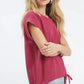Umgee Linen Scalloped Round Neck Top in soft berry color
