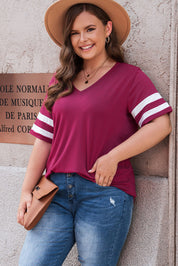 Plus Size Striped V-Neck Tee Shirt | T-Shirts Daverri Fashions
