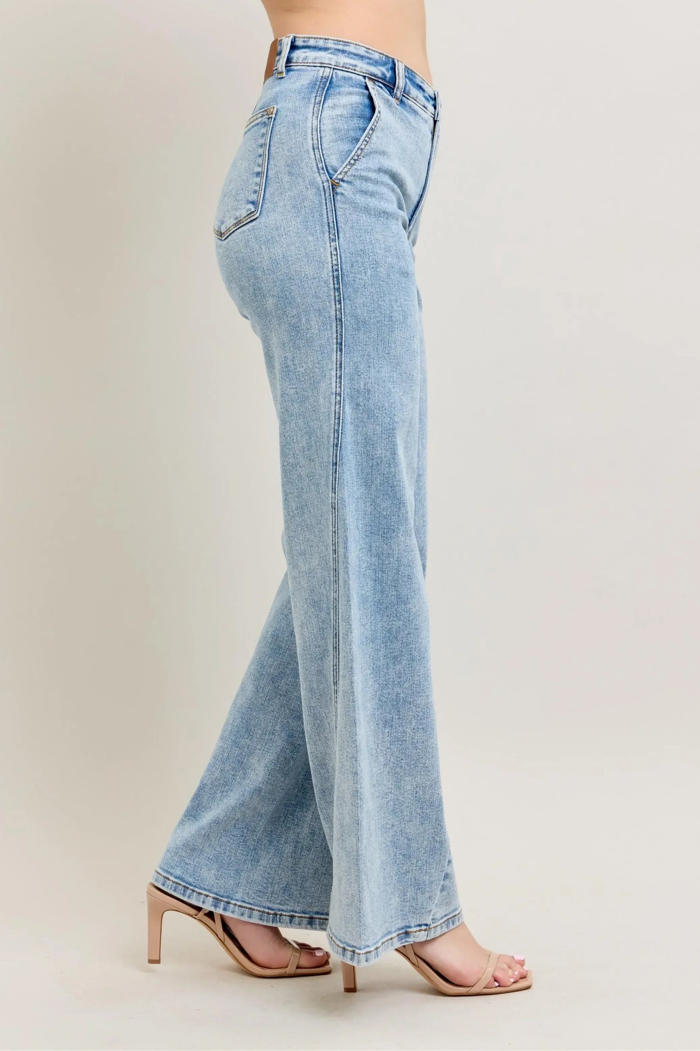 Judy Blue Full Size High Waist Wide Leg Jeans with Skewed Inseam Plus Size - DAVERRI FASHIONS