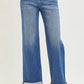High-waisted blue wide-leg RISEN relaxed fit cuff jeans plus size