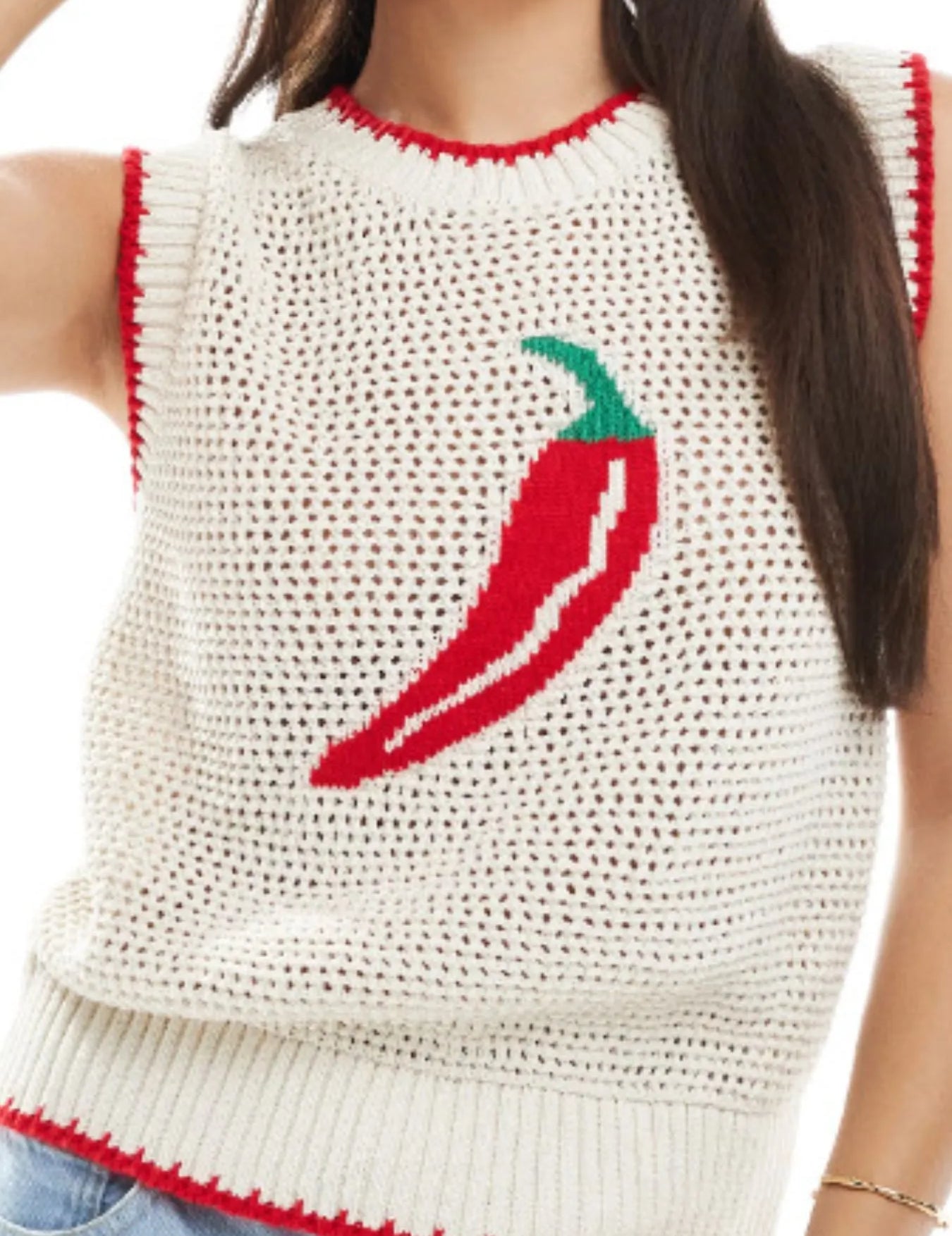 Beige Chili Pepper Crochet Knit Tank Top | Knit Tops Daverri Fashions