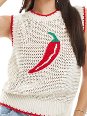 Beige Chili Pepper Crochet Knit Tank Top | Knit Tops Daverri Fashions