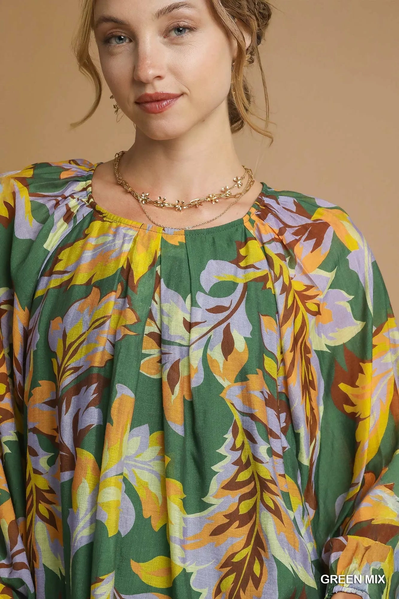 Umgee Mix Abstract Print Balloon Sleeve Blouse Blouses