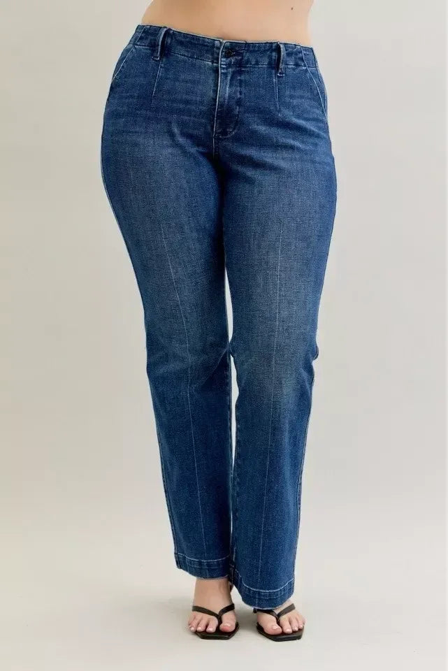 Judy Blue Full Size Mid Rise Bootcut Jeans with Welt Pockets Plus Size - DAVERRI FASHIONS