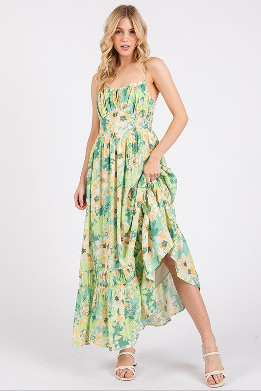 Mittoshop Floral Smocked Back Ruffled Hem Maxi Cami Dress