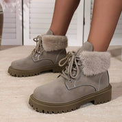 Lace Up Round Toe Block Heels Boots | Boots Daverri Fashions