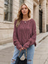 Mauve round neck dropped shoulder long sleeve cable-knit sweater