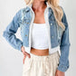 Distressed Zip Up Cropped Hooded Denim Jacket - DAVERRI FASHIONS