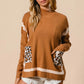 BiBi Mock Neck Sweater with Leopard Pocket Sweaters