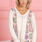 BiBi Granny Square Print Contrast Annie Rib V Neck Top Tops