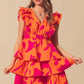 SO ME Floral V Neck Layered Dress with Elasticized Waist