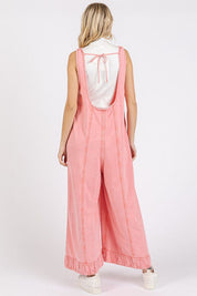 Mittoshop Ruffled Hem Wide Leg Overalls with Pockets Overalls