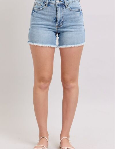 Judy Blue Full Size Tummy Control Raw Hem Denim Shorts Plus Size