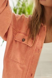 BiBi Washed Button Up Shacket with Chest Pockets | Daverri Fashions