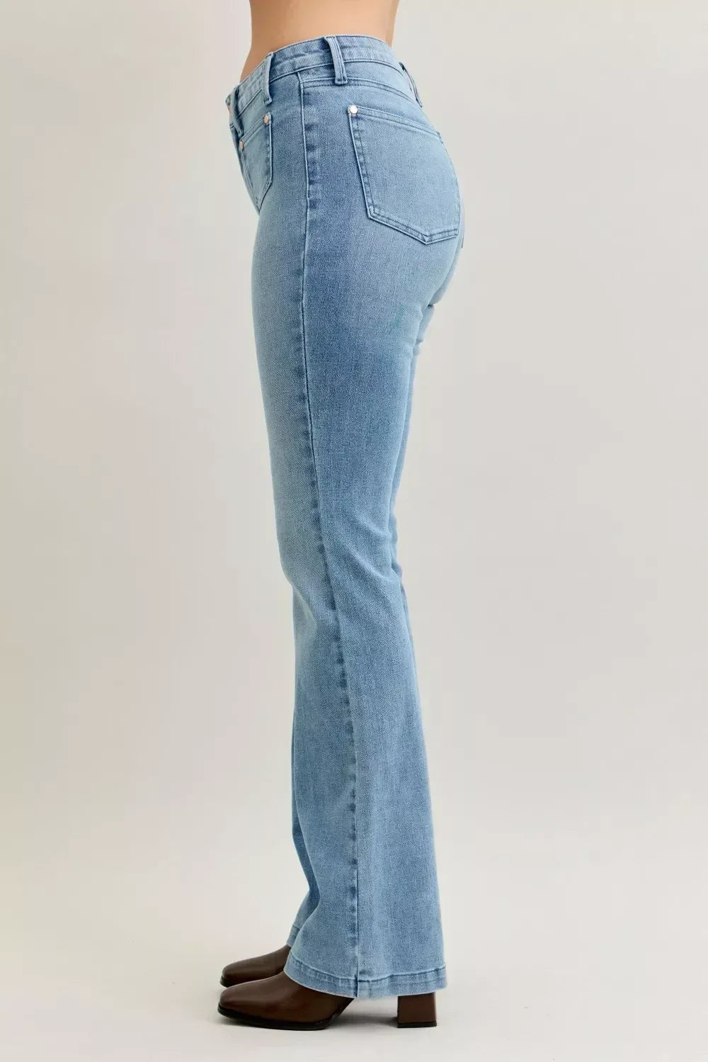 Judy Blue Full Size Mid Rise Bootcut Jeans with Contrast Wash & Front Patch Pockets Plus Size - DAVERRI FASHIONS