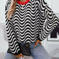Wavy Striped Round Neck Sweater - DAVERRI FASHIONS