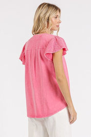 Mittoshop Mix Media Ruffle Short Sleeve Mineral Wash Top Tops