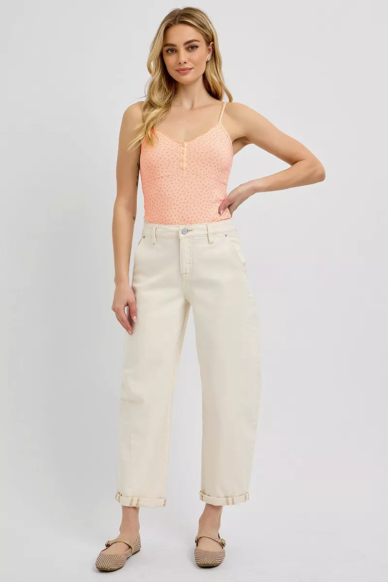 RISEN High Rise Relaxed Barrel Cuffed Jeans | Jeans Daverri Fashions