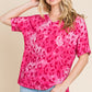 BOMBOM Leopard V-Neck Short Sleeve T-Shirt Fuchsia