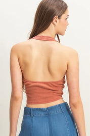 HYFVE Mineral Wash Halter Neck Everyday Top | Tops Daverri Fashions