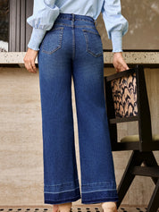 Daverri Fashions high-rise wide-leg raw hem jeans in dark blue denim