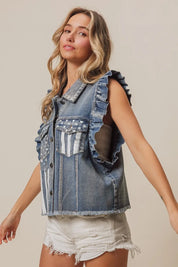 BiBi American Flag Washed Denim Jacket | Jackets Daverri Fashions